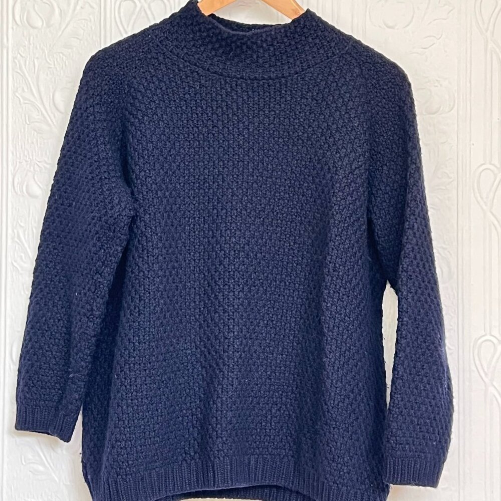 Blarney Aran original irish merino wool basket weave navy sweater size L
